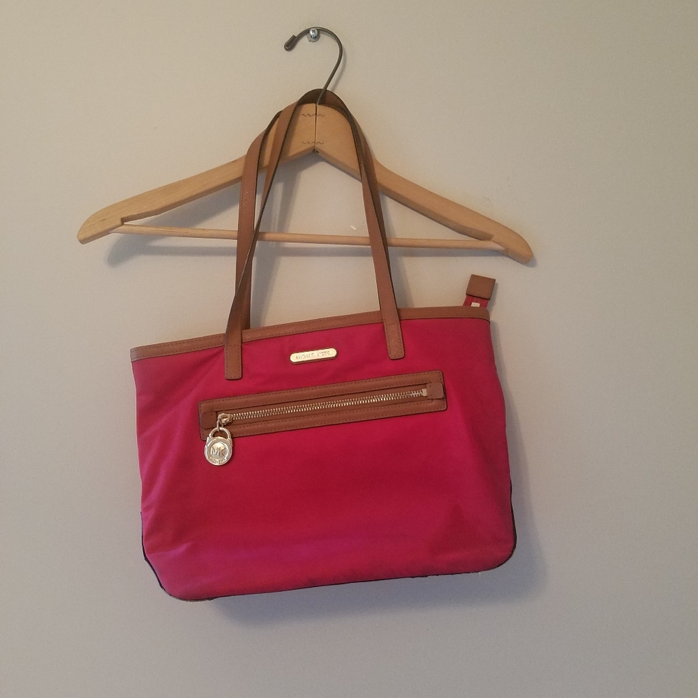 Michael Kors Red Medium Rayon Purse Handbag Tote